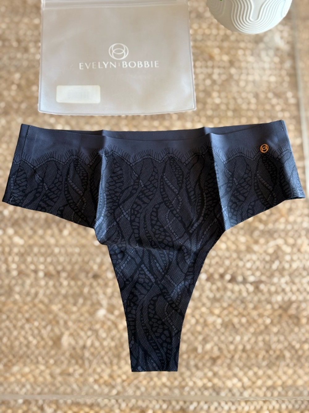 Evelyn & Bobbie Black Lace-Textured Seamless Thong